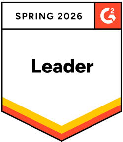 Award badge shaped like a shield with the 'Spring 2026' and the 'G2' logo at the top, and a banner across the middle stating 'Leader'.