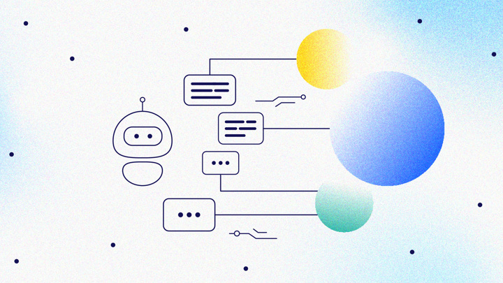 Small robot with text bubbles