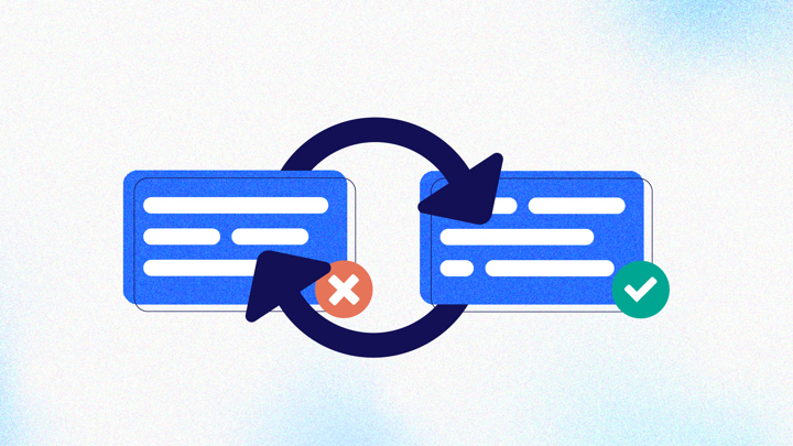 Icon of website with red X and an arrow pointing to an icon of a website with a green check mark