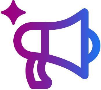 Gradient icon of a megaphone with sparkle, symbolizing SEO and content